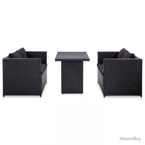 Salon de jardin 3 pcs avec coussins Rsine tresse Noir 46397