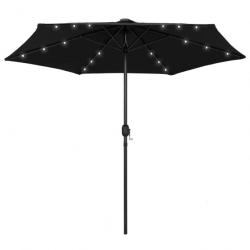 Parasol avec LED et mât en aluminium 270 cm Noir 47358