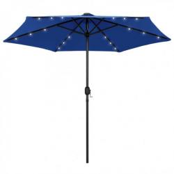 Parasol avec LED et mât en aluminium 270 cm Bleu azuré 47359