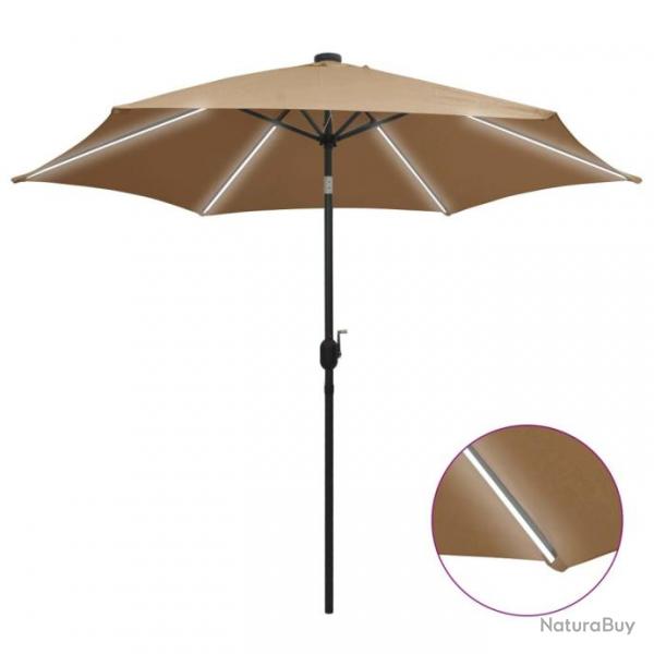 Parasol avec LED et mt en aluminium 300 cm Taupe 47363