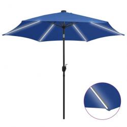 Parasol avec LED et mât en aluminium 300 cm Bleu azuré 47367