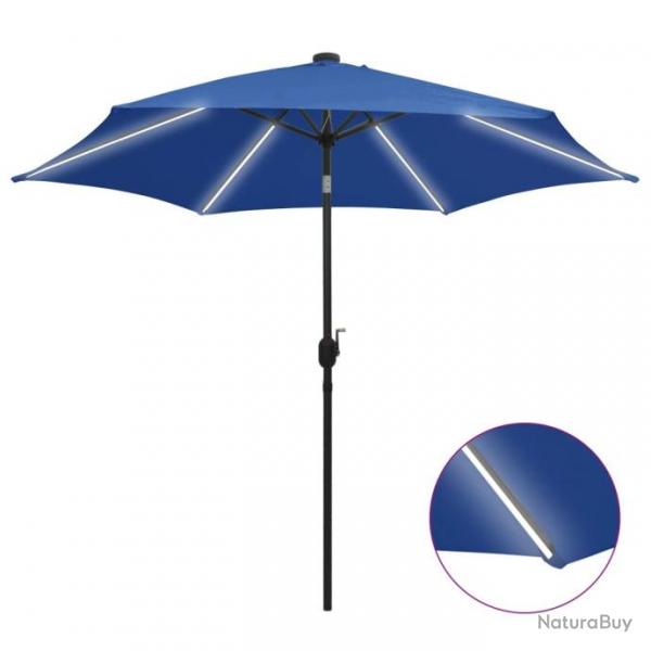 Parasol avec LED et mt en aluminium 300 cm Bleu azur 47367