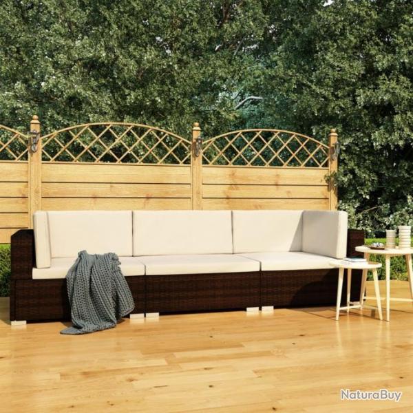 Salon de jardin 3 pcs avec coussins Rsine tresse Marron 47265