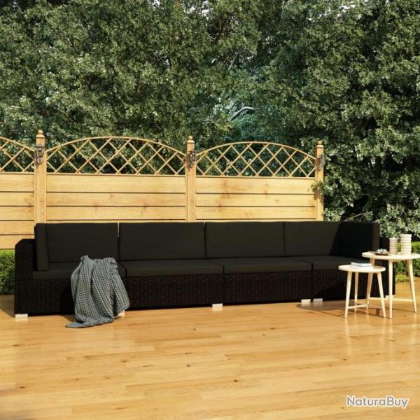 Canaps de jardin 4 pcs avec coussins Rsine tresse Noir 47271