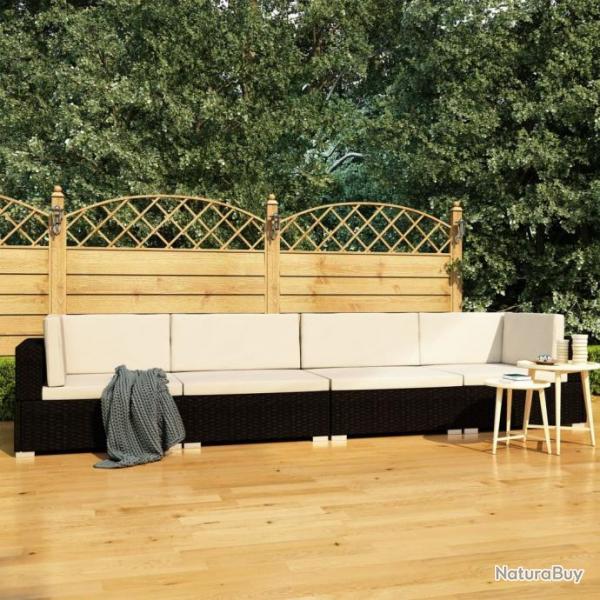 Canaps de jardin 4 pcs avec coussins Rsine tresse Noir 47268