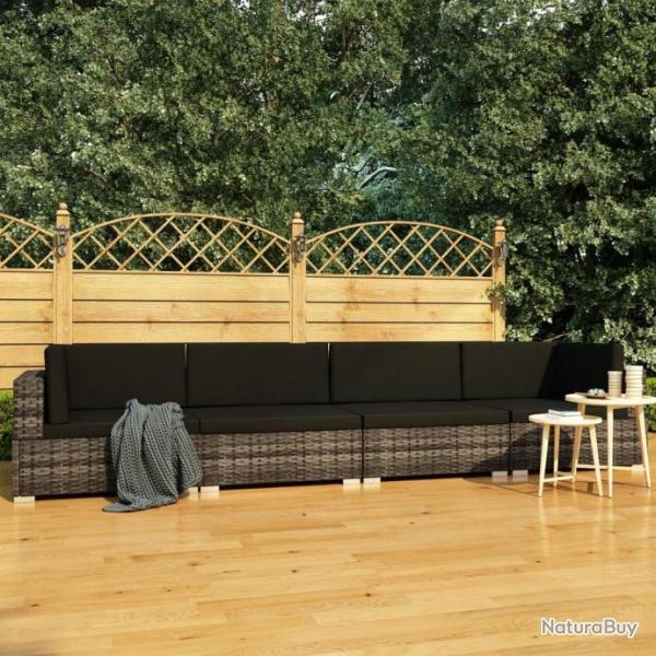 Salon de jardin 4 pcs avec coussins Rsine tresse Gris 47270