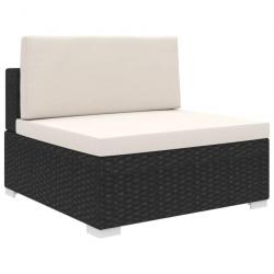 Siège central sectionnel 1 pc et coussins Résine tressée Noir 46794