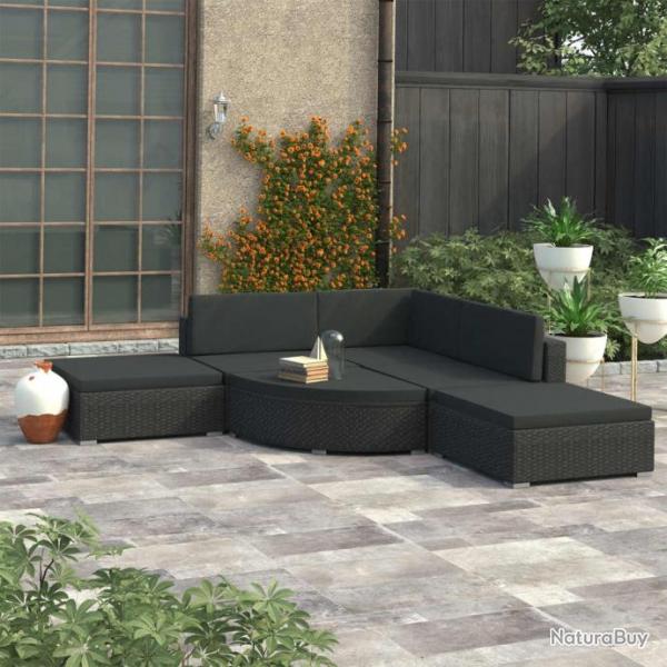 Salon de jardin 6 pcs avec coussins Rsine tresse Noir 46752