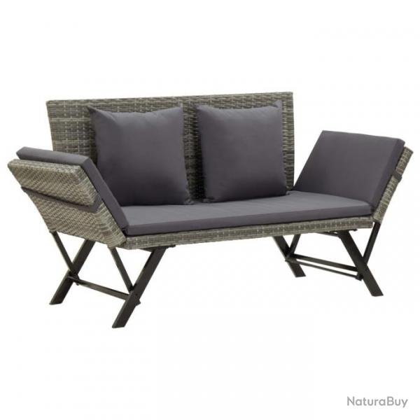 Banc de jardin avec coussins 176 cm Gris Rsine tresse 46232