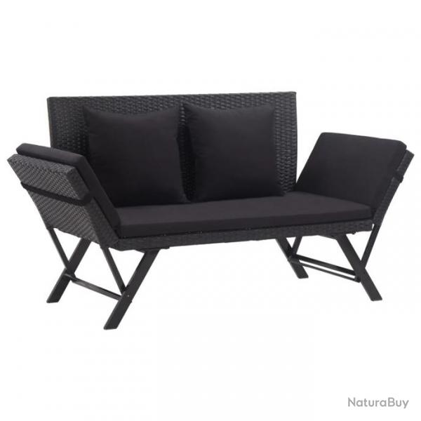 Banc de jardin avec coussins 176 cm Noir Rsine tresse 46233