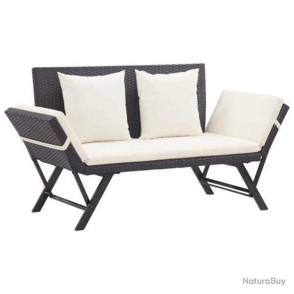 Banc de jardin avec coussins 176 cm Noir Rsine tresse 46230