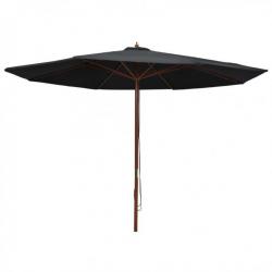 Parasol d'extérieur avec mât en bois 350 cm Noir 47138