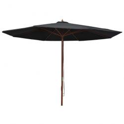 Parasol d'extérieur avec mât en bois 350 cm Noir 47138