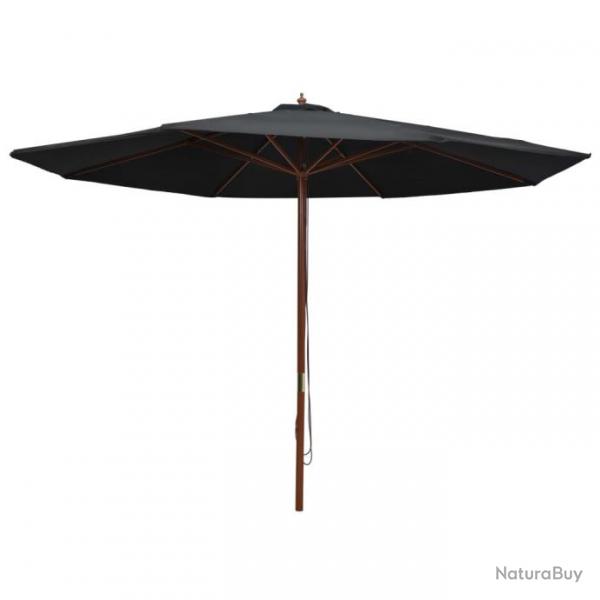 Parasol d'extrieur avec mt en bois 350 cm Noir 47138