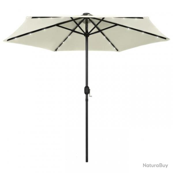 Parasol avec LED et mt en aluminium 270 cm Blanc sable 47353