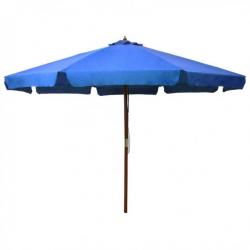 Parasol avec mât en bois 330 cm Bleu azuré 47219