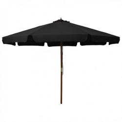 Parasol d'extérieur avec mât en bois 330 cm Noir 47218