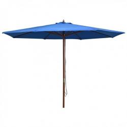 Parasol d'extérieur avec mât en bois 350 cm Bleu 47139