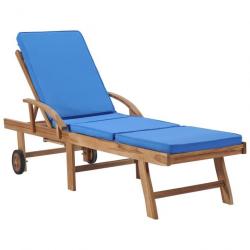 Chaise longue avec coussin Bois de teck solide Bleu 48025