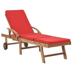 Chaise longue avec coussin Bois de teck solide Rouge 48026