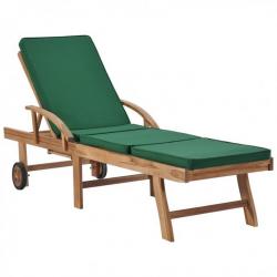 Chaise longue avec coussin Bois de teck solide Vert 48024