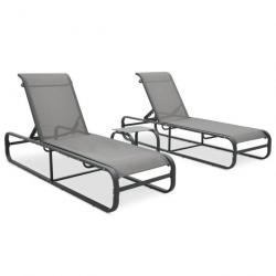 Chaises longues 2 pcs avec table Textilène et aluminium 47844