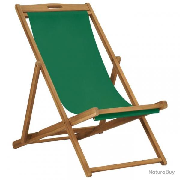 Chaise de plage pliable Bois de teck solide Vert 47416