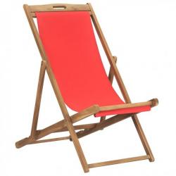 Chaise de plage pliable Bois de teck solide Rouge 47417