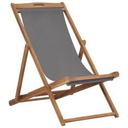 Chaise de plage pliable Bois de teck solide Gris 47415