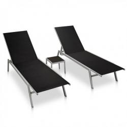 Chaises longues 2 pcs avec table Acier et textilène Noir 48012