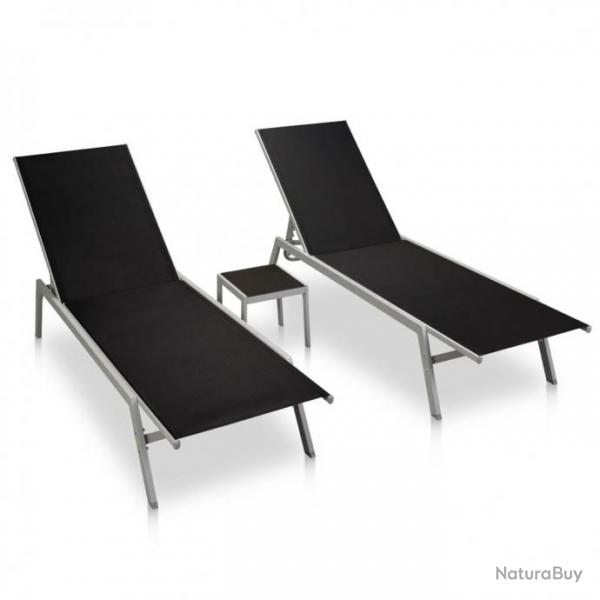 Chaises longues 2 pcs avec table Acier et textilne Noir 48012