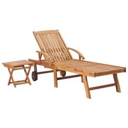 Chaise longue avec table Bois de teck solide 48017