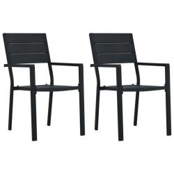 Chaises de jardin 2 pcs Noir PEHD Aspect de bois 47885