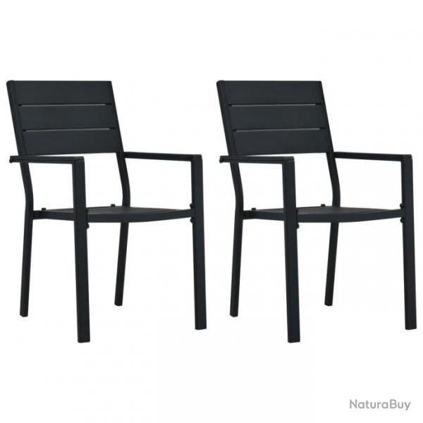 Chaises de jardin 2 pcs Noir PEHD Aspect de bois 47885