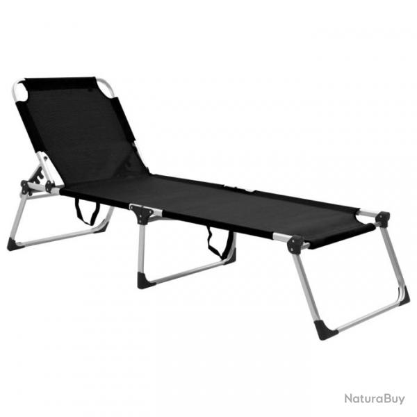 Chaise longue pliable extra haute pour seniors Noir Aluminium 47913