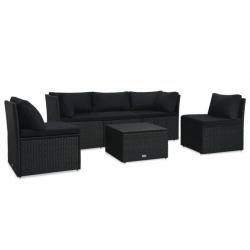 Salon de jardin 4 pcs avec coussins Résine tressée Noir 47811