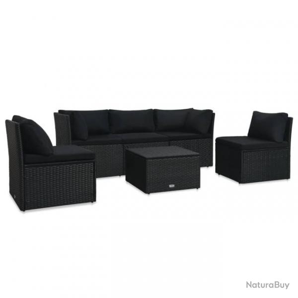 Salon de jardin 4 pcs avec coussins Rsine tresse Noir 47811