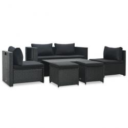 Salon de jardin 6 pcs avec coussins Résine tressée Noir 47809