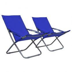 Chaises pliables de plage 2 pcs Tissu Bleu 47902