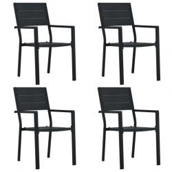 Chaises de jardin 4 pcs Noir PEHD Aspect de bois 47886