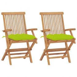 Chaises de jardin avec coussins vert vif 2 pcs Bois de teck 3062513
