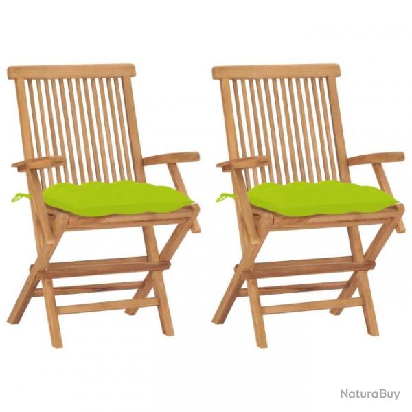 Chaises de jardin avec coussins vert vif 2 pcs Bois de teck 3062513