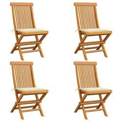 Chaises de jardin avec coussins crème 4 pcs Bois de teck massif 3062570