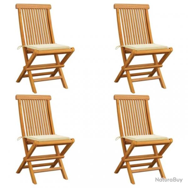 Chaises de jardin avec coussins crme 4 pcs Bois de teck massif 3062570