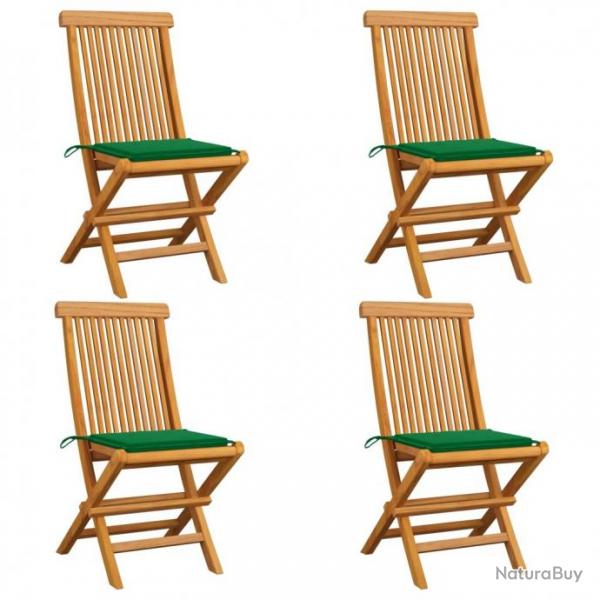 Chaises de jardin avec coussins vert 4 pcs Bois de teck massif