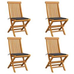 Chaises de jardin avec coussins anthracite 4 pcs Bois de teck 3062568