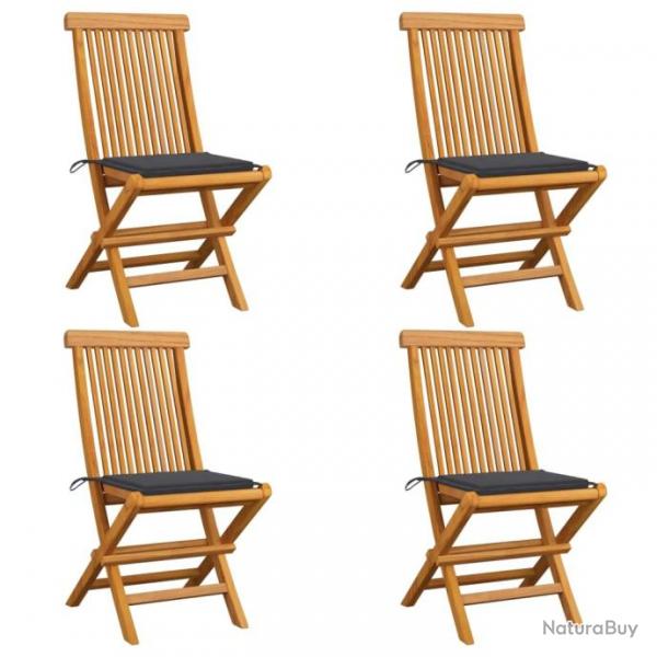 Chaises de jardin avec coussins anthracite 4 pcs Bois de teck 3062568