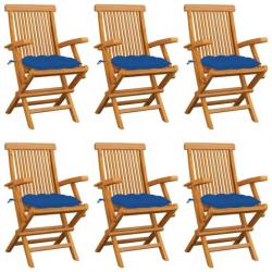 Chaises de jardin avec coussins bleu 6 pcs Bois de teck massif 3062566