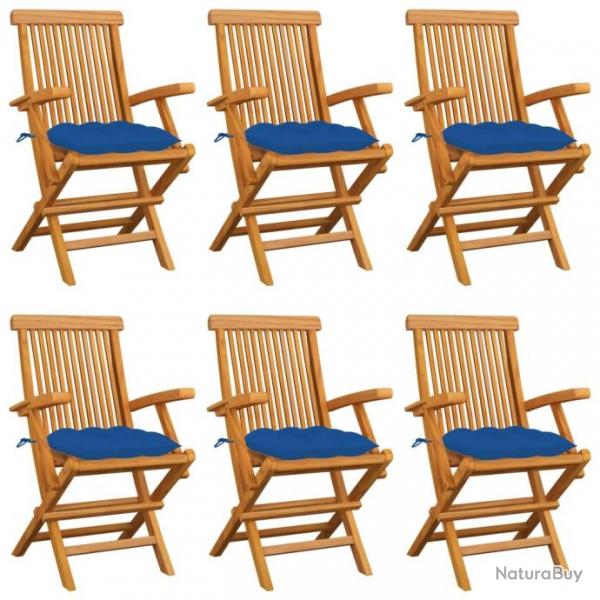 Chaises de jardin avec coussins bleu 6 pcs Bois de teck massif 3062566