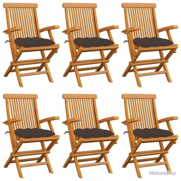 Chaises de jardin avec coussins taupe 6 pcs Bois de teck massif 3062564